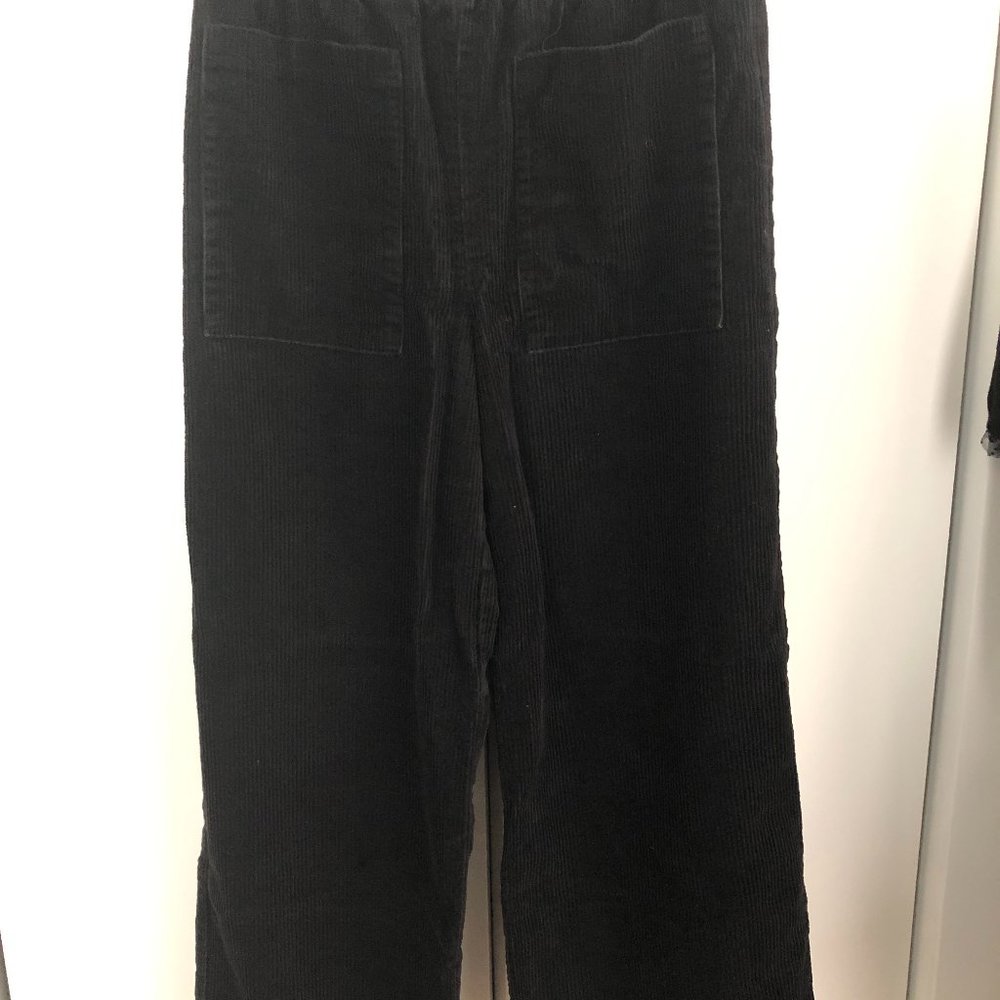 CHINESE VINTAGE CORDUROY WIDE LEG PANTS BLACK US SIZE 6-8